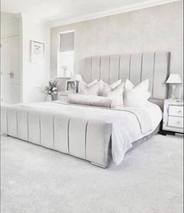 The Lux Grey Panelled Bed, Light Grey