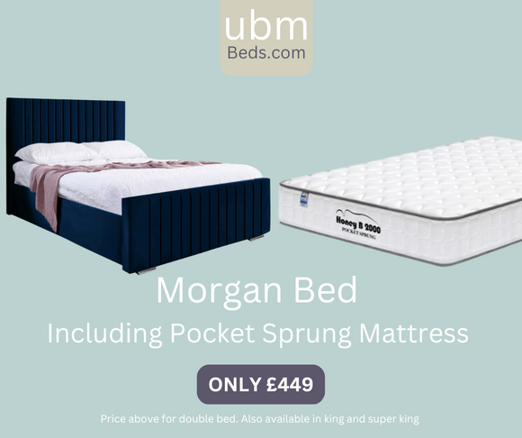 Morgan Navy Bed Frame + 1000 Pocket Sprung Mattress