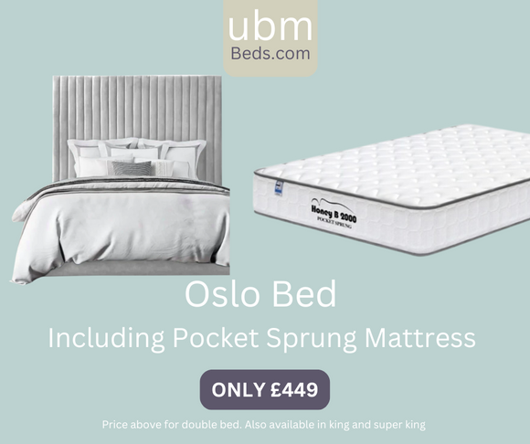 Oslo Light Grey Bed Frame + 1000 Pocket Sprung Mattress