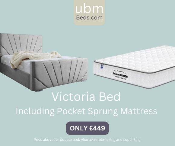 Victoria Light Grey Bed Frame + 1000 Pocket Sprung Mattress