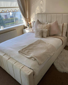 The Lux Grey Panelled Bed, Cream