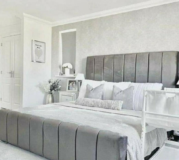 The Lux Grey Panelled Bed, Slate Grey